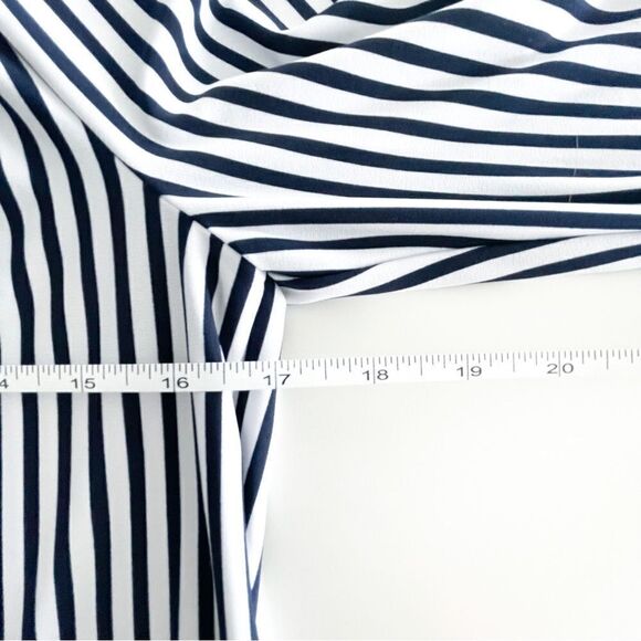 Frank Lyman Top Off The Shoulder Navy White Striped Fluted Sleeves Women's 6 NWT - Picture 7 of 9